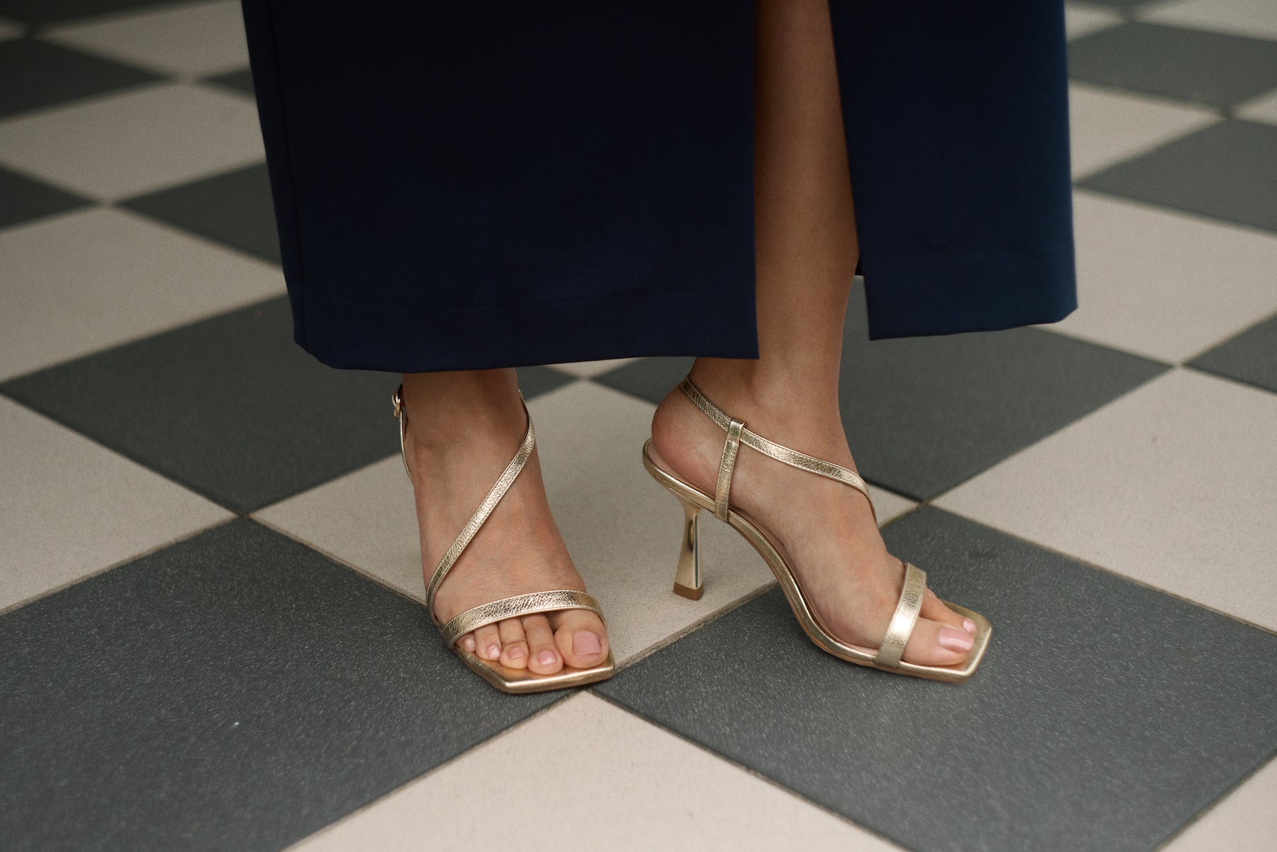 Gabby Sandal Heel | Gold Leather