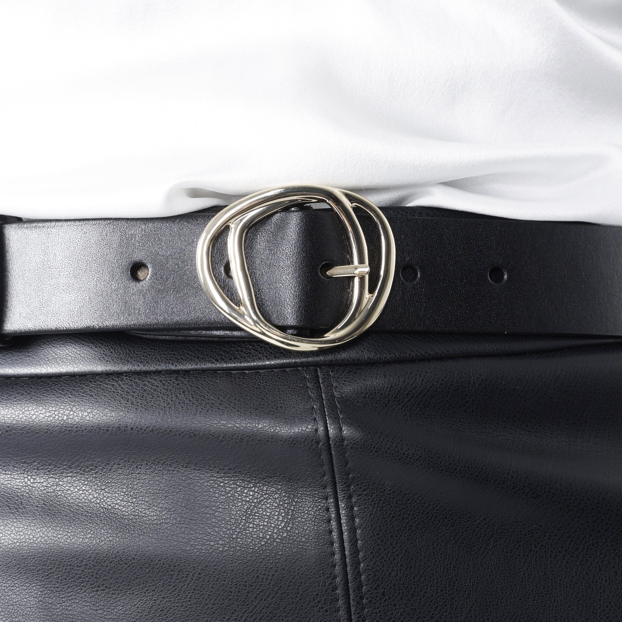 Double Molten Leather Belt 34mm | gold black leather