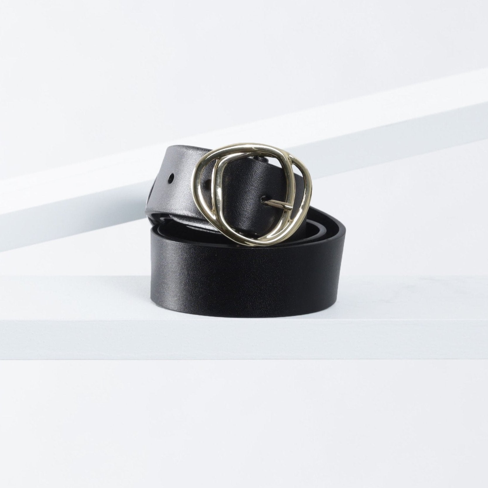 Double Molten Leather Belt 34mm | gold black leather