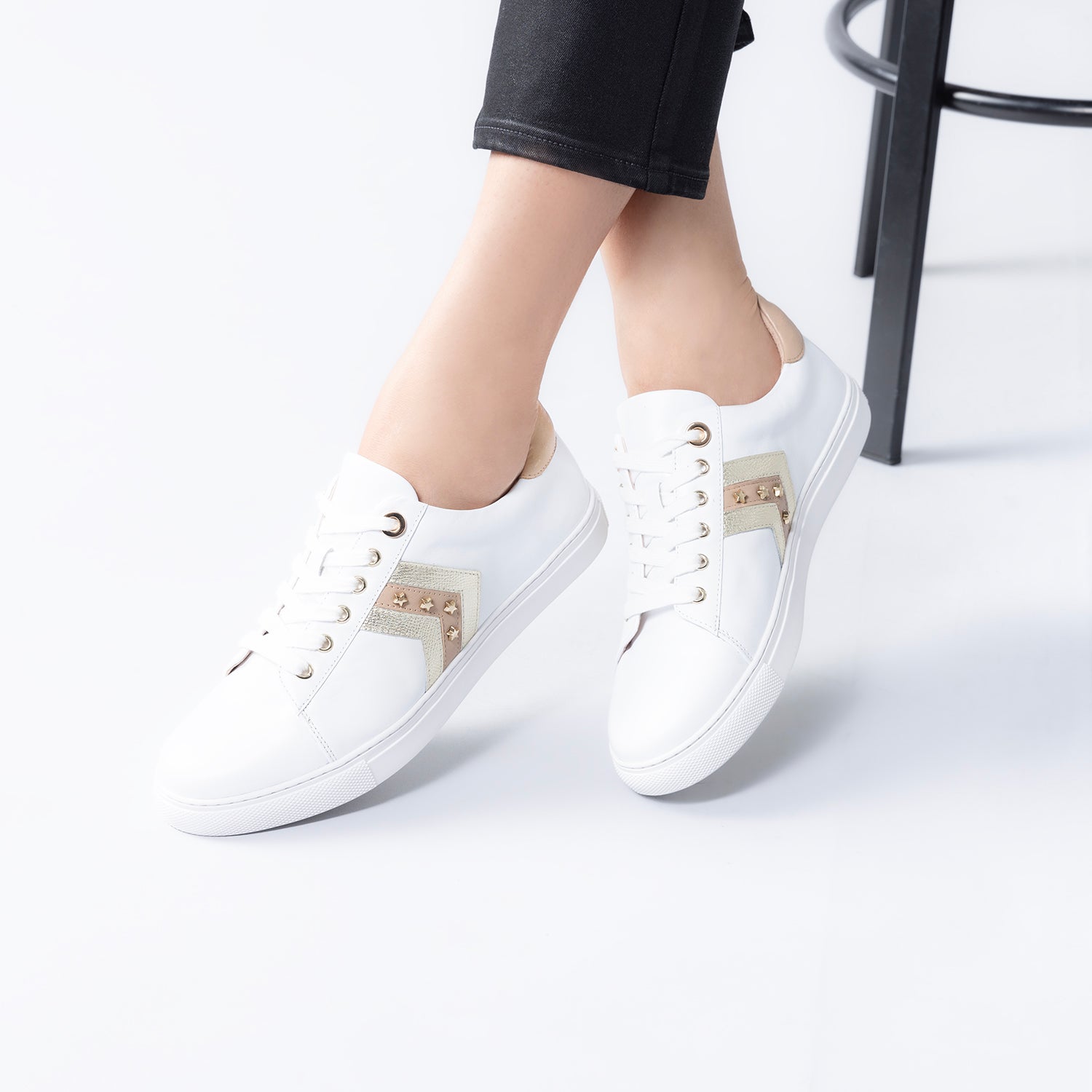 Glara Sneaker | White/Nude/Gold leather