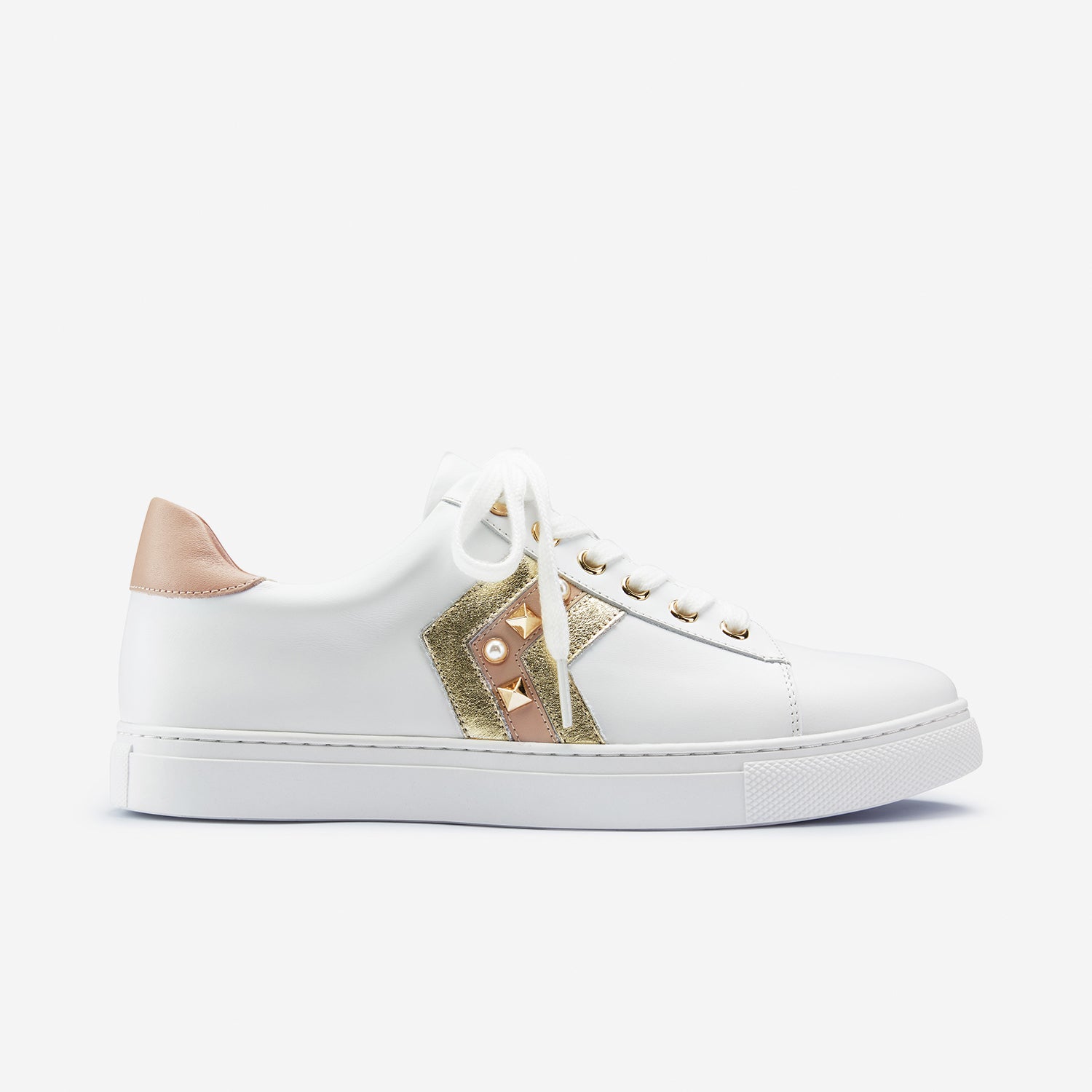 Gray Sneaker | White/Gold/Nude Leather