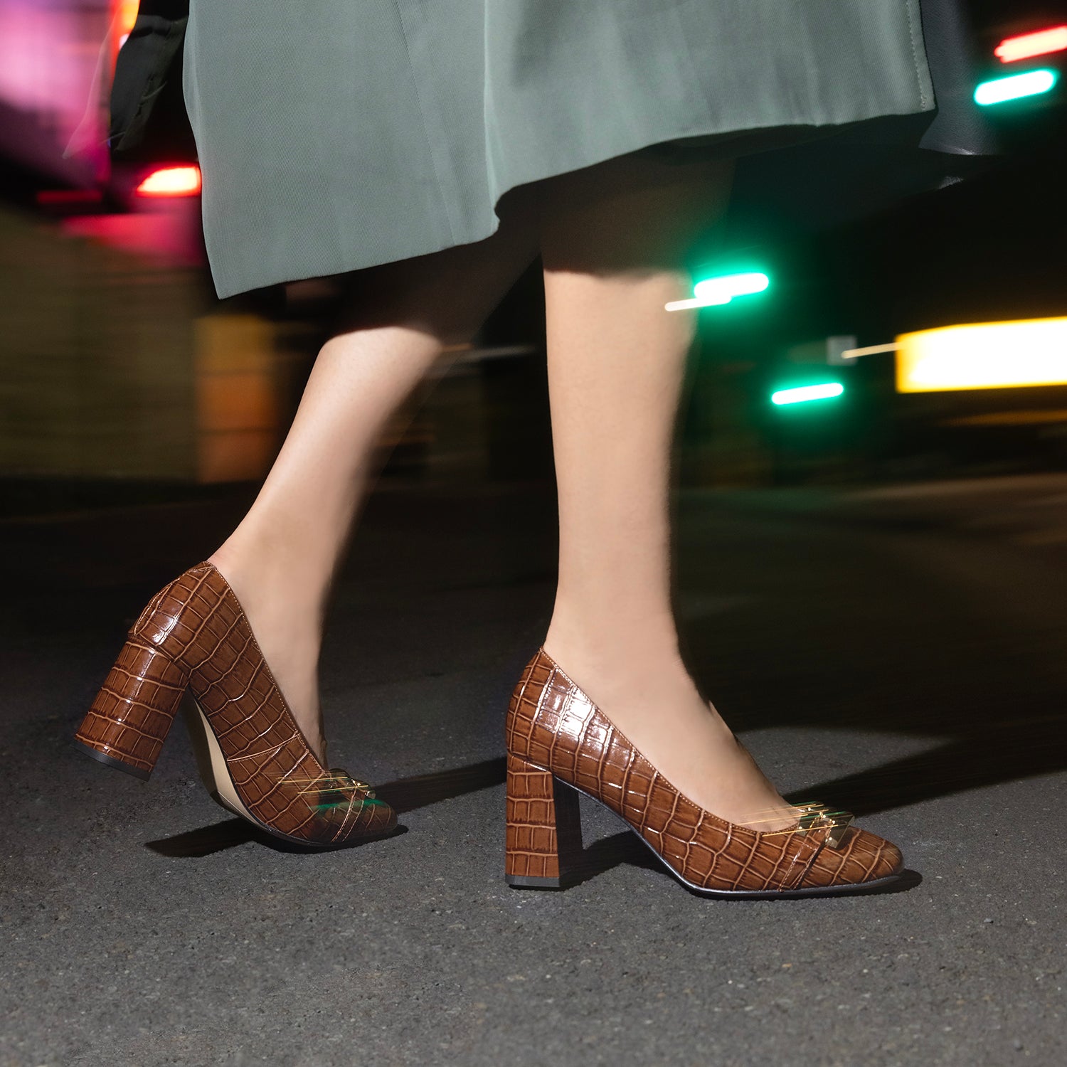 Jolie Pump Heel | Chocolate croc