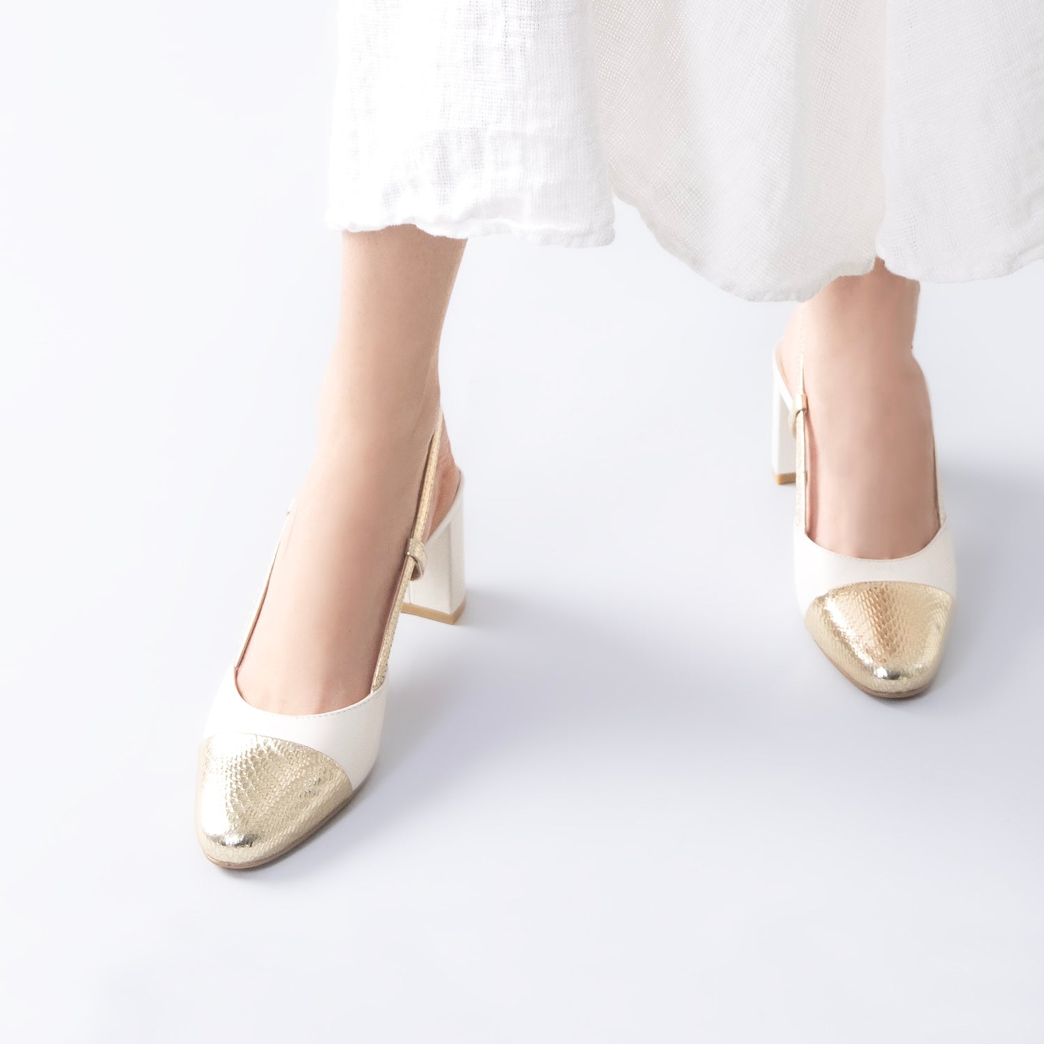 Mini Slingback Heel | Cream/gold combo
