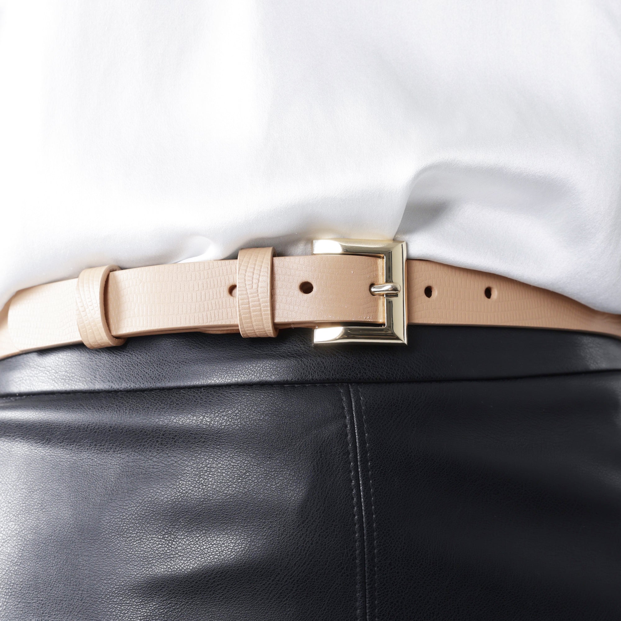 Signature Leather Belt 25mm | gold light tan lizard print