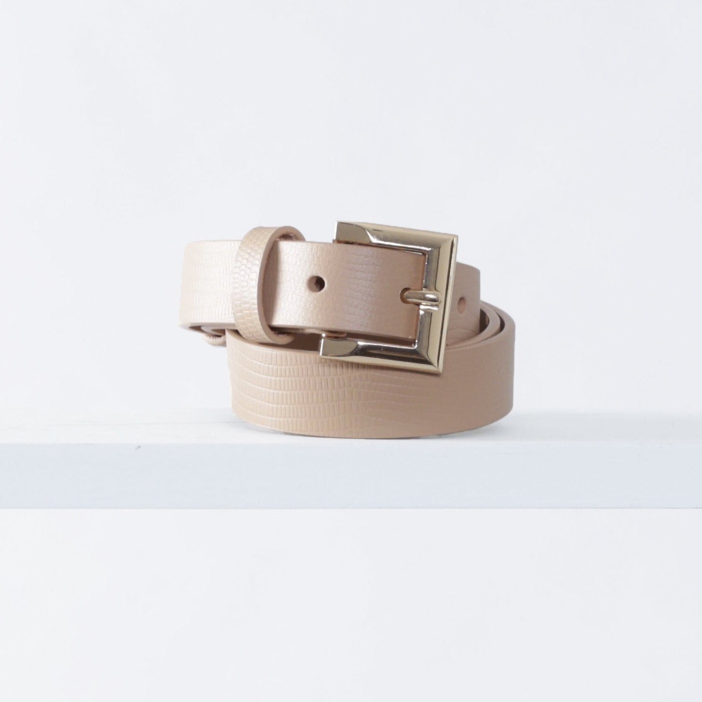 Signature Leather Belt 25mm | gold light tan lizard print