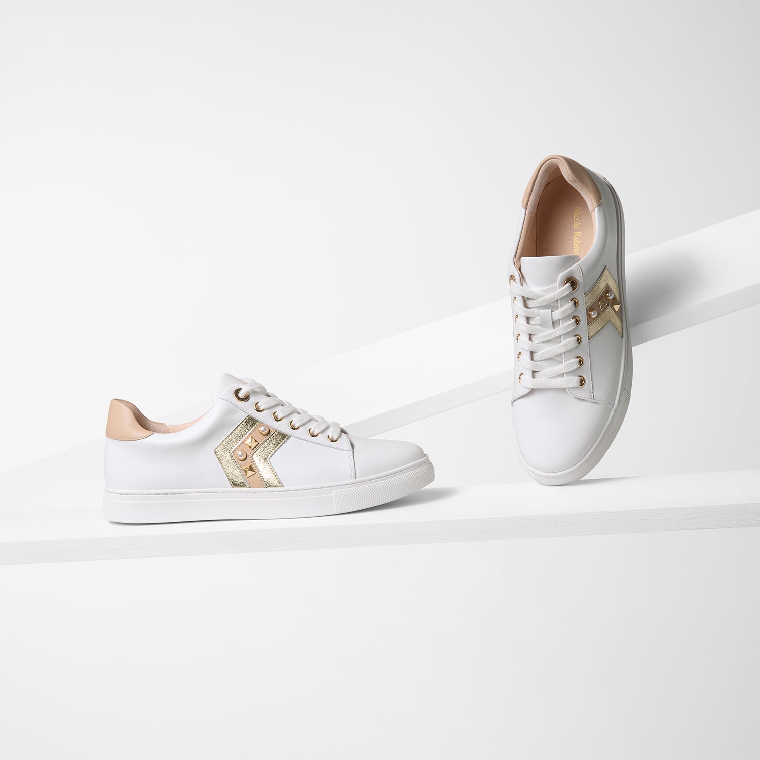 Gray Sneaker | White/Gold/Nude Leather