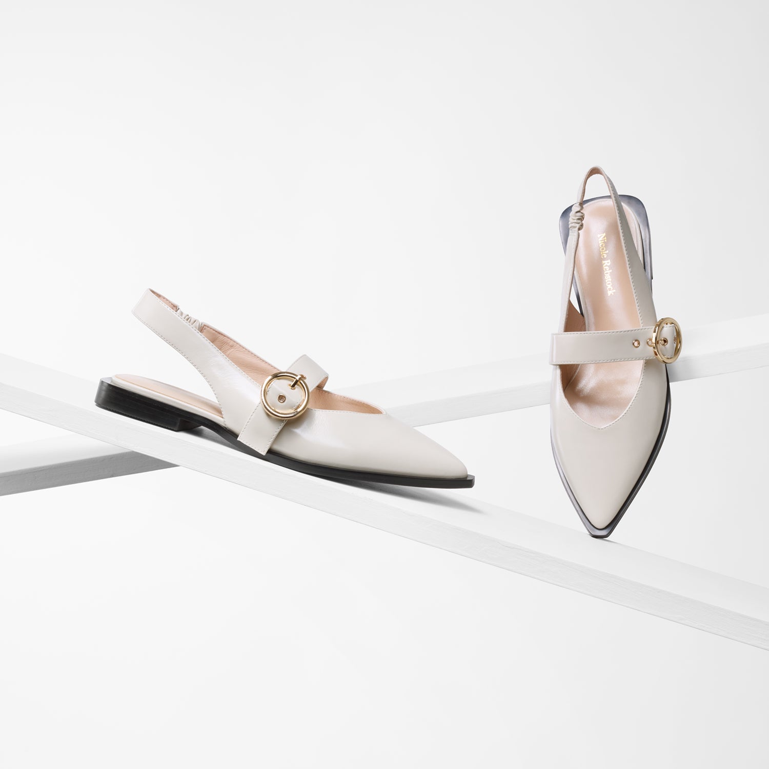 Valencia Flat Slingback | Ivory oiled leather