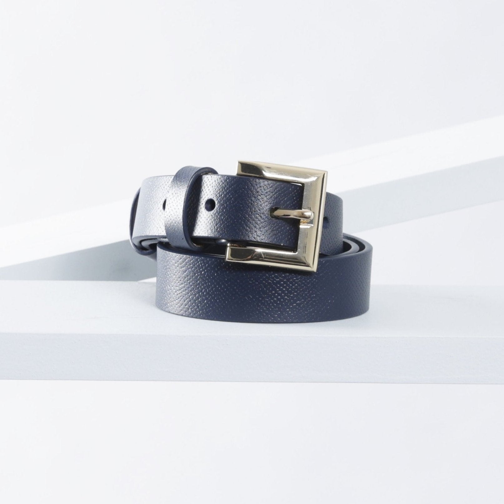 Signature Leather Belt 25mm | gold navy pebble